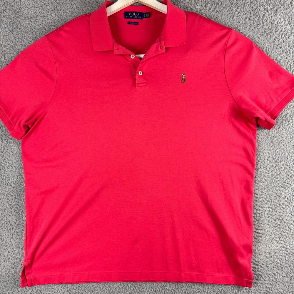 Polo Ralph Lauren Mens XL Hot Pink Classic Fit Multi-Color Pony Polo Shirt